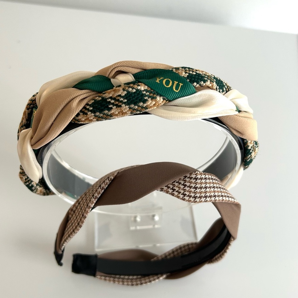 NWOT Elegant Braided Headband Set - Green and Brown